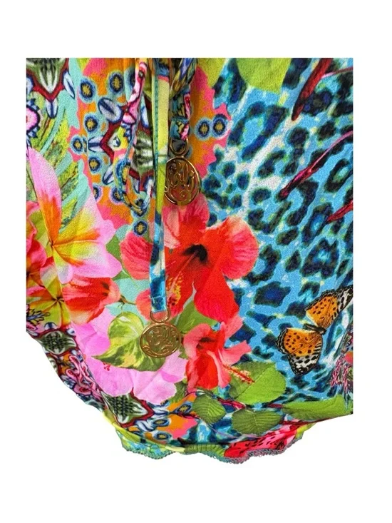 Luli Fama Cabana V-Neck Dress Swimsuit Cover-Up Floral Tropical Size Small - Picture 6 of 9